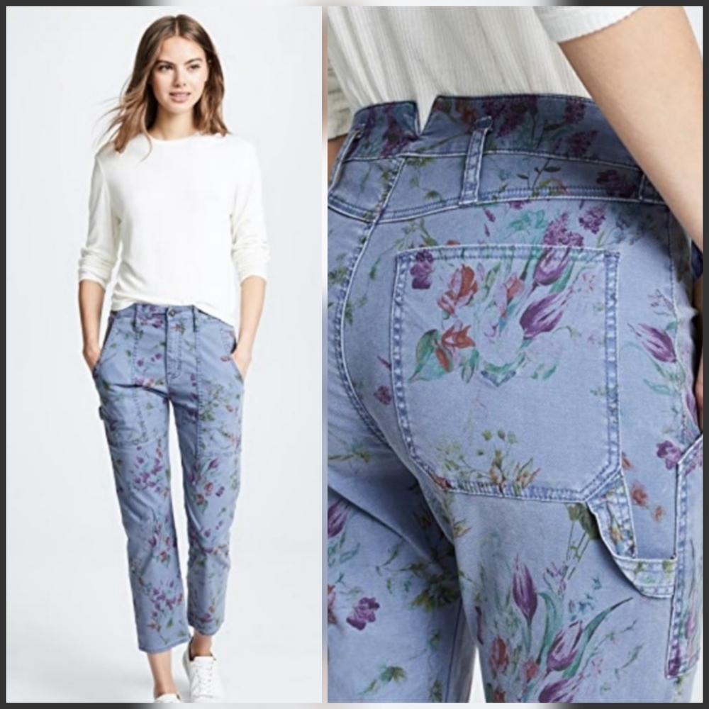 Hudson High Rise Floral Cargo Twill Jeans
